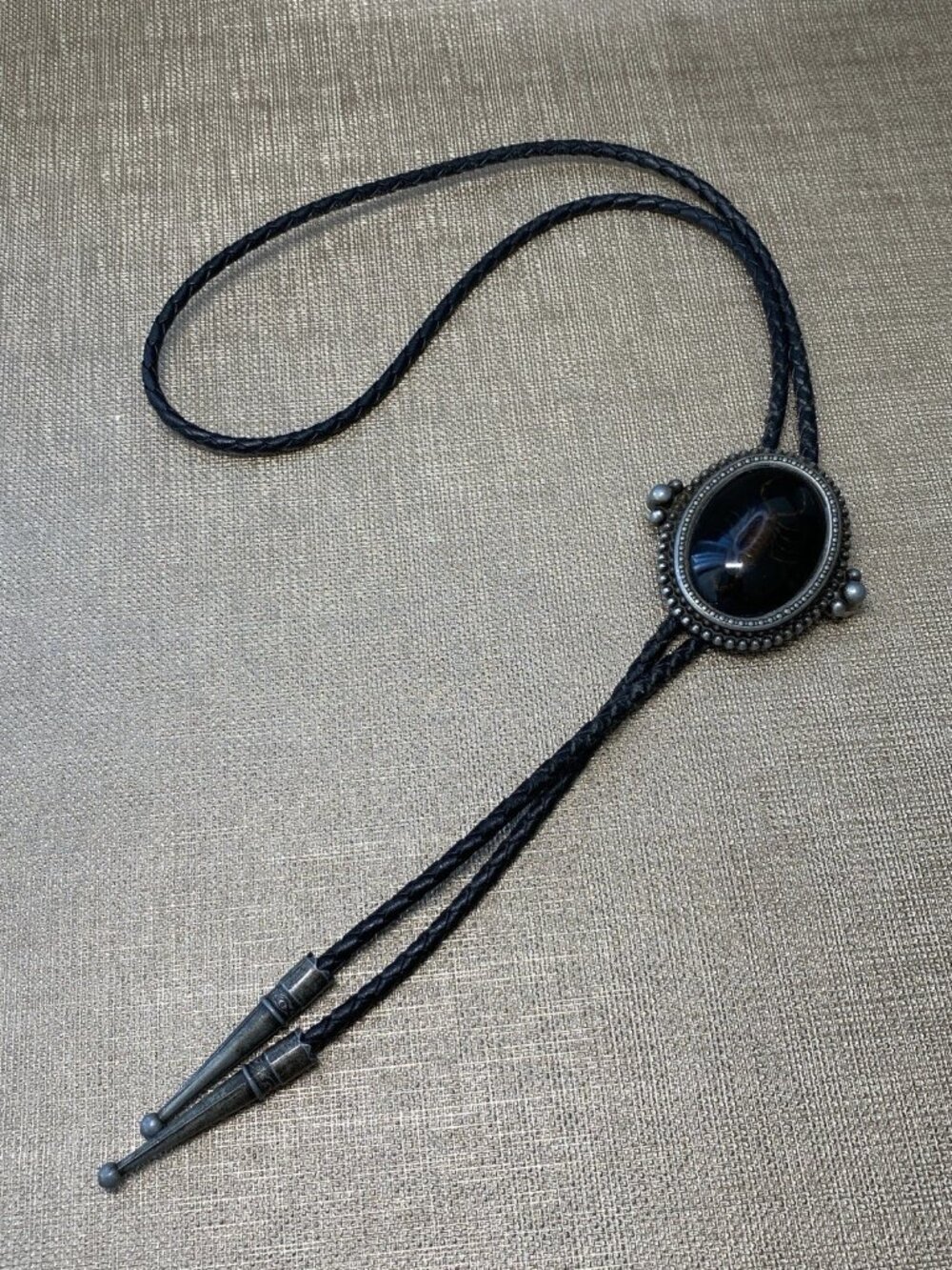 Vintage Real Scorpion Bolo Tie UV Reactive Resin Western Necklace Large 50mm